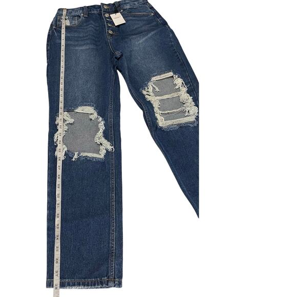 Forever 21 Womens Destroyed Knees Denim Dark Wash Mom Jeans‎ Size 27 New - Picture 7 of 12